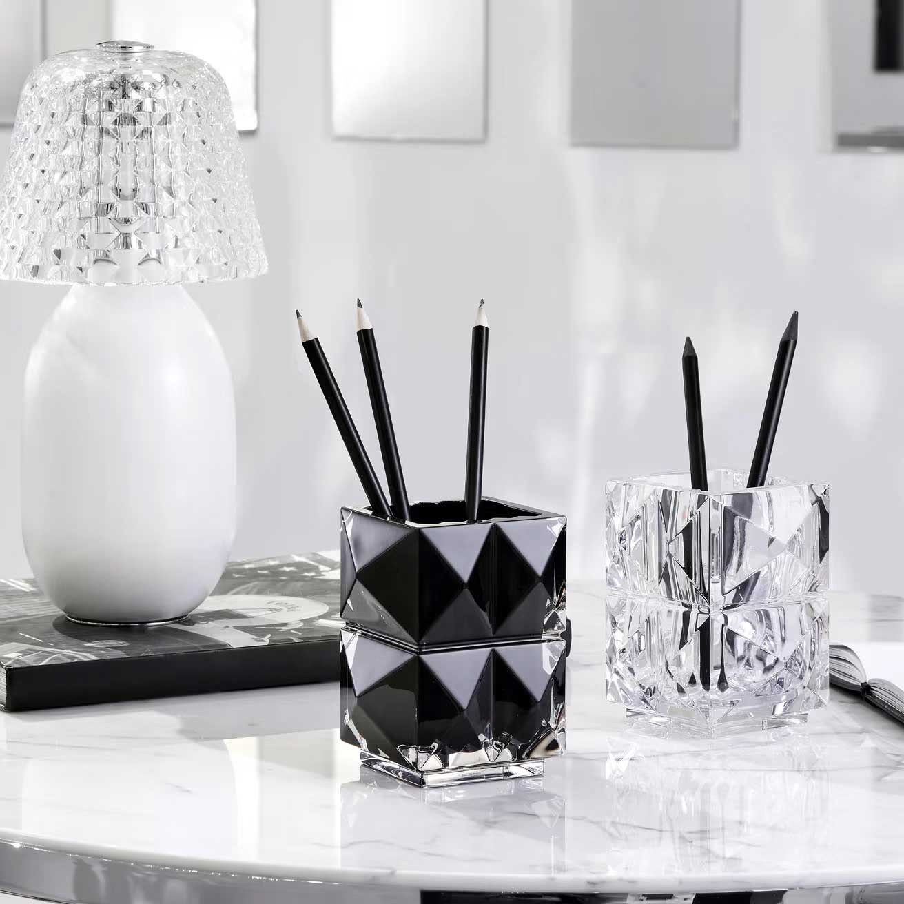 Baccarat Louxor pencil holder in black and clear crystal