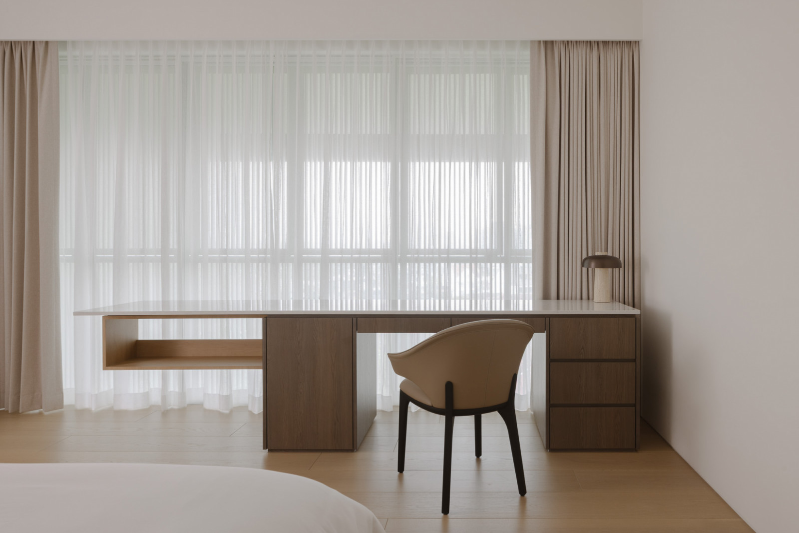 A corner of the voluminous master suite