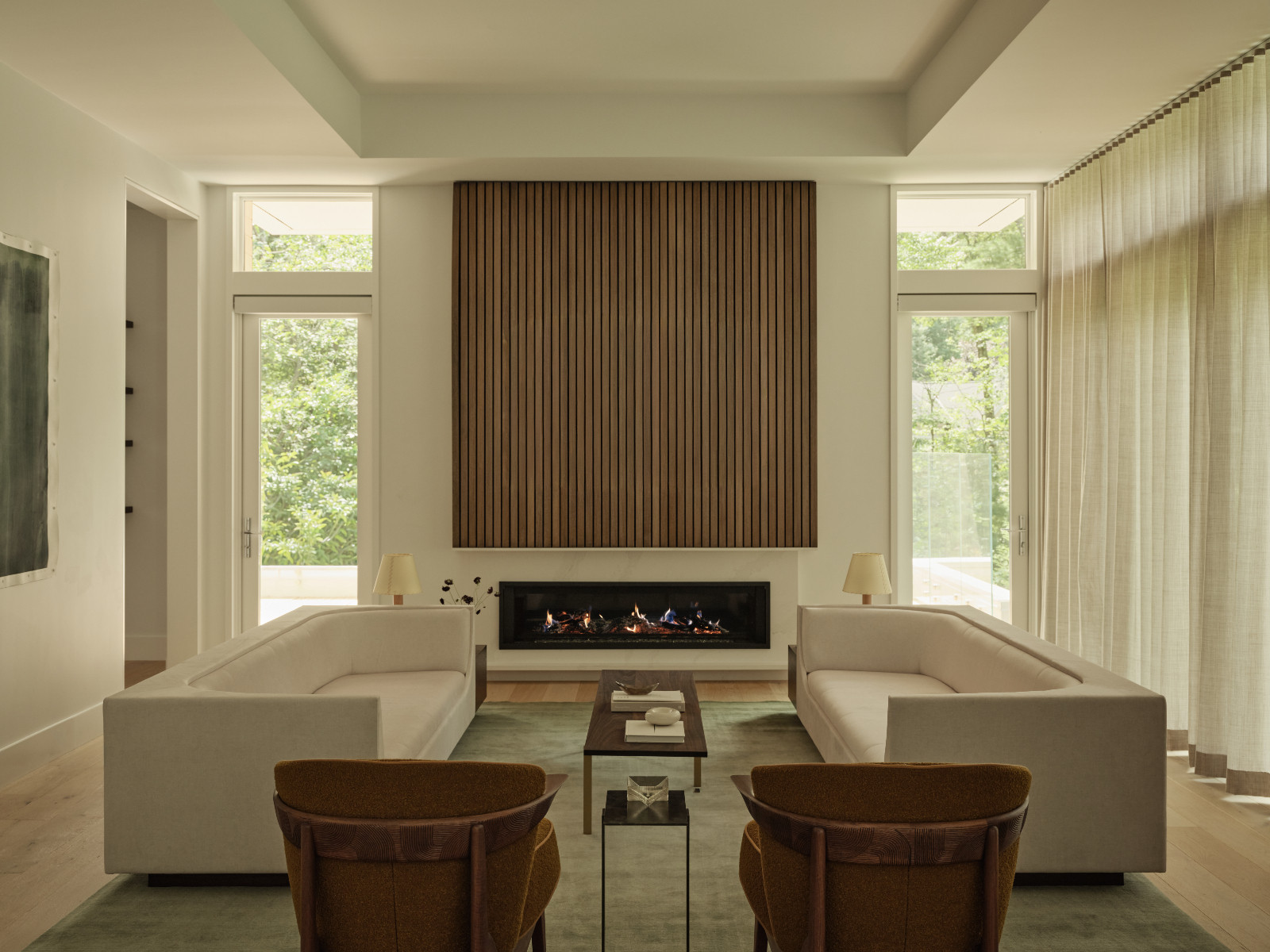 The living room of a family home in Weston, Massachusetts, designed by Sashya Thind