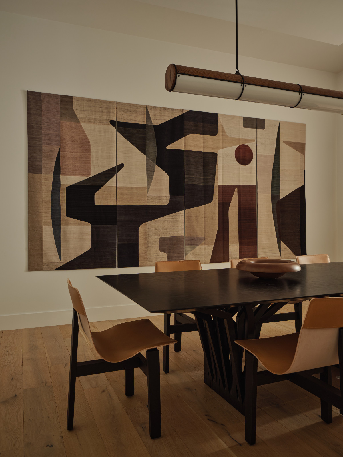 The dining room of a family home in Weston, Massachusetts, designed by Sashya Thind
