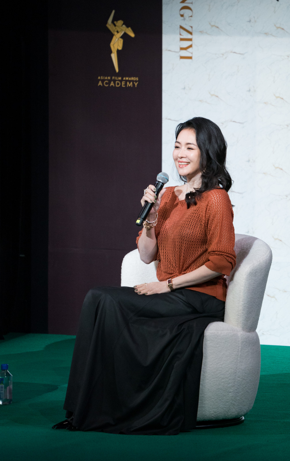 HONG KONG, CHINA - MARCH 15: Actress Zhang Ziyi speaks at the Masterclass event at the 19th Asian Film Awards on March 15, 2026 in Hong Kong, China. (Photo by Hou Yu/China News Service/VCG via Getty Images)