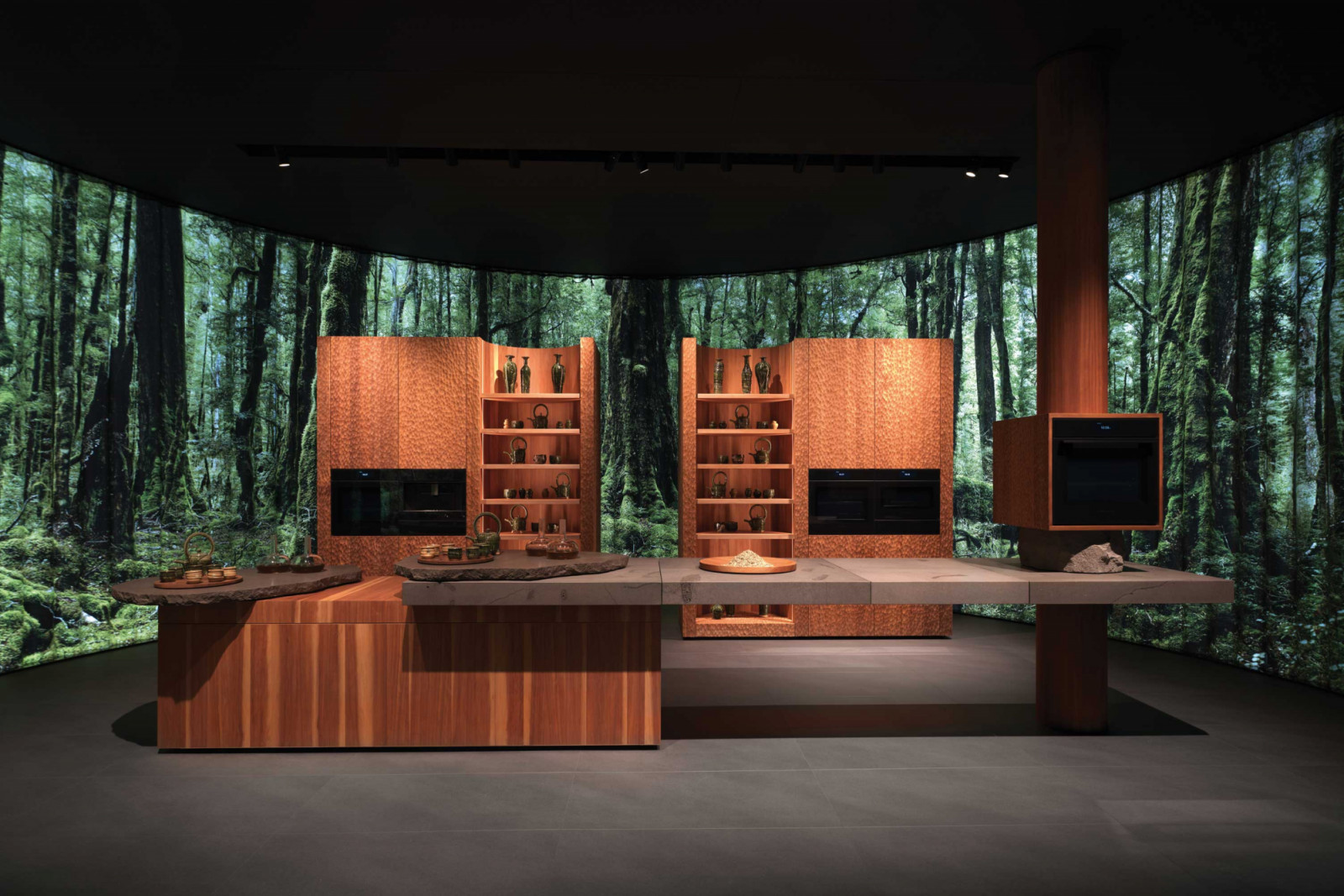 Fisher & Paykel’s Kitchen as Monolith at EuroCucina, tōtara cabinetry and basalt island framing appliances