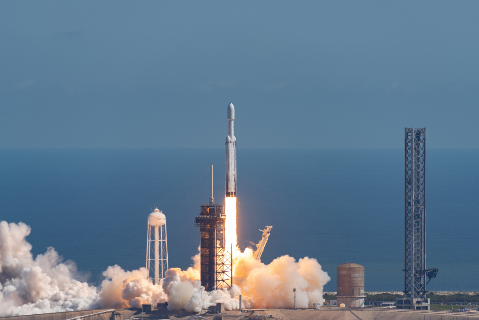 October 14, 2024: SpaceX's Falcon Heavy is seen from the roof of NASA's Vehicle Assembly Building launching the Europa Clipper spacecraft at 12:06 P.M. (Photo: Brandon Moser/Central Florida Public Media)