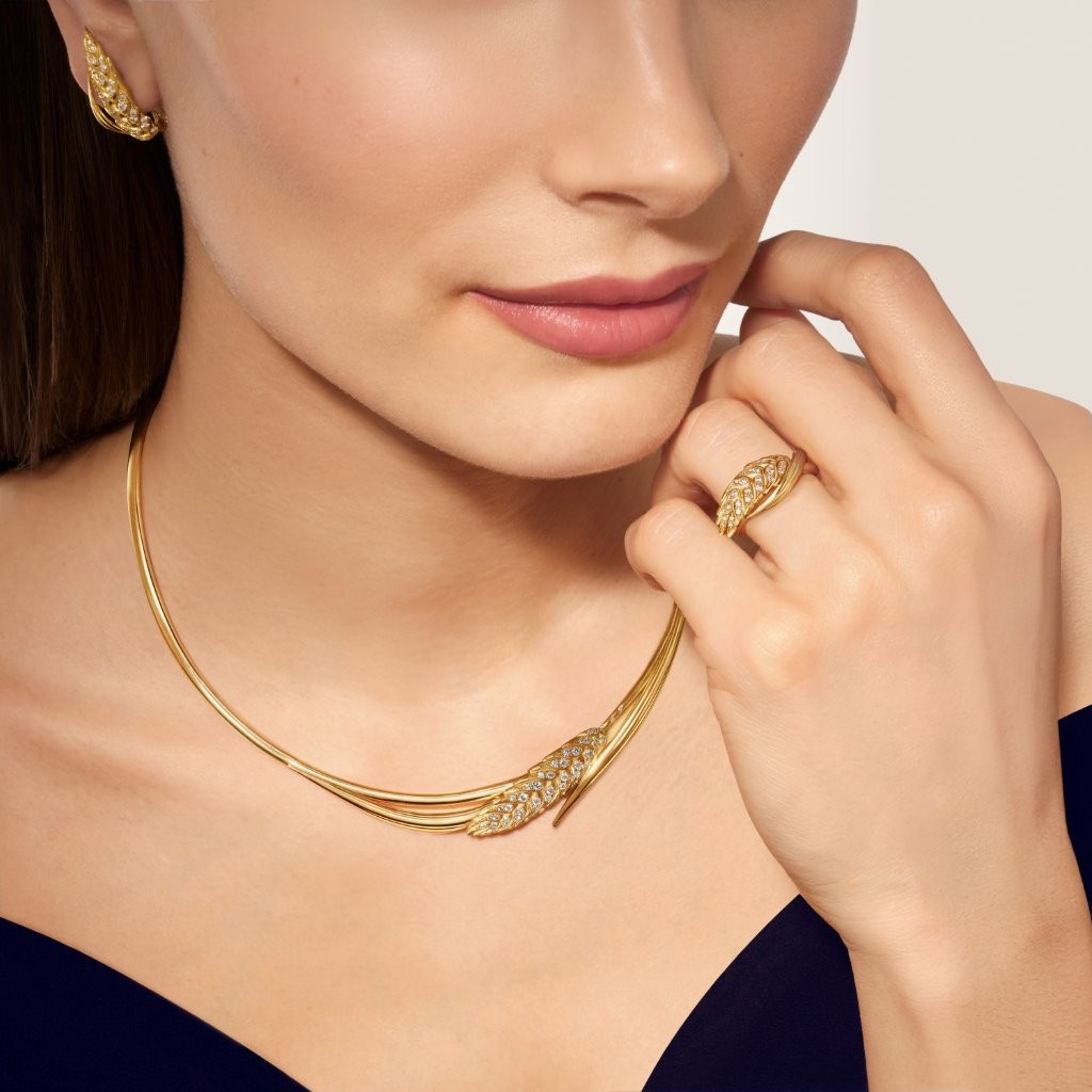 Chaumet L’Épi de Blé de Chaumet collection, featuring yellow gold wheat motifs adorned with pavé-set diamonds (Photo: courtesy of Chaumet)