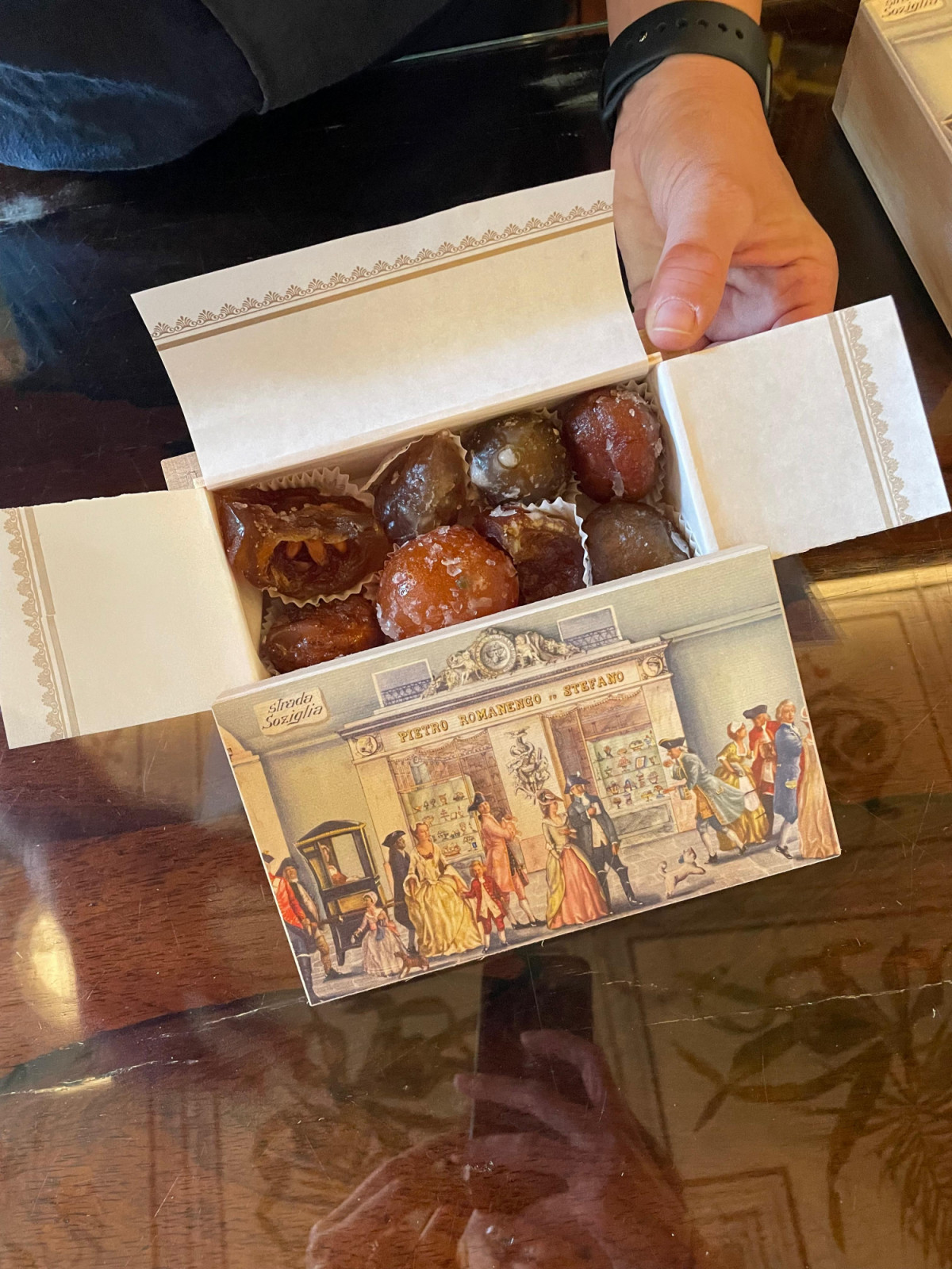 A box of Romanego’s specialty, the Genovese delicacy Frutta Candita