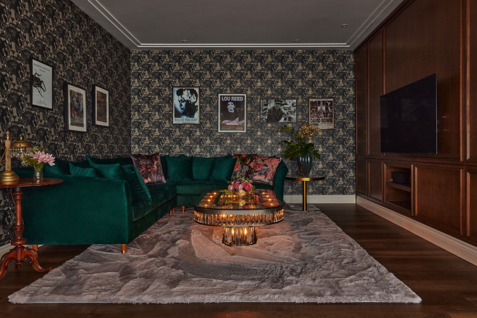 Eye-catching wallcoverings from Divine Savages fill the space with character