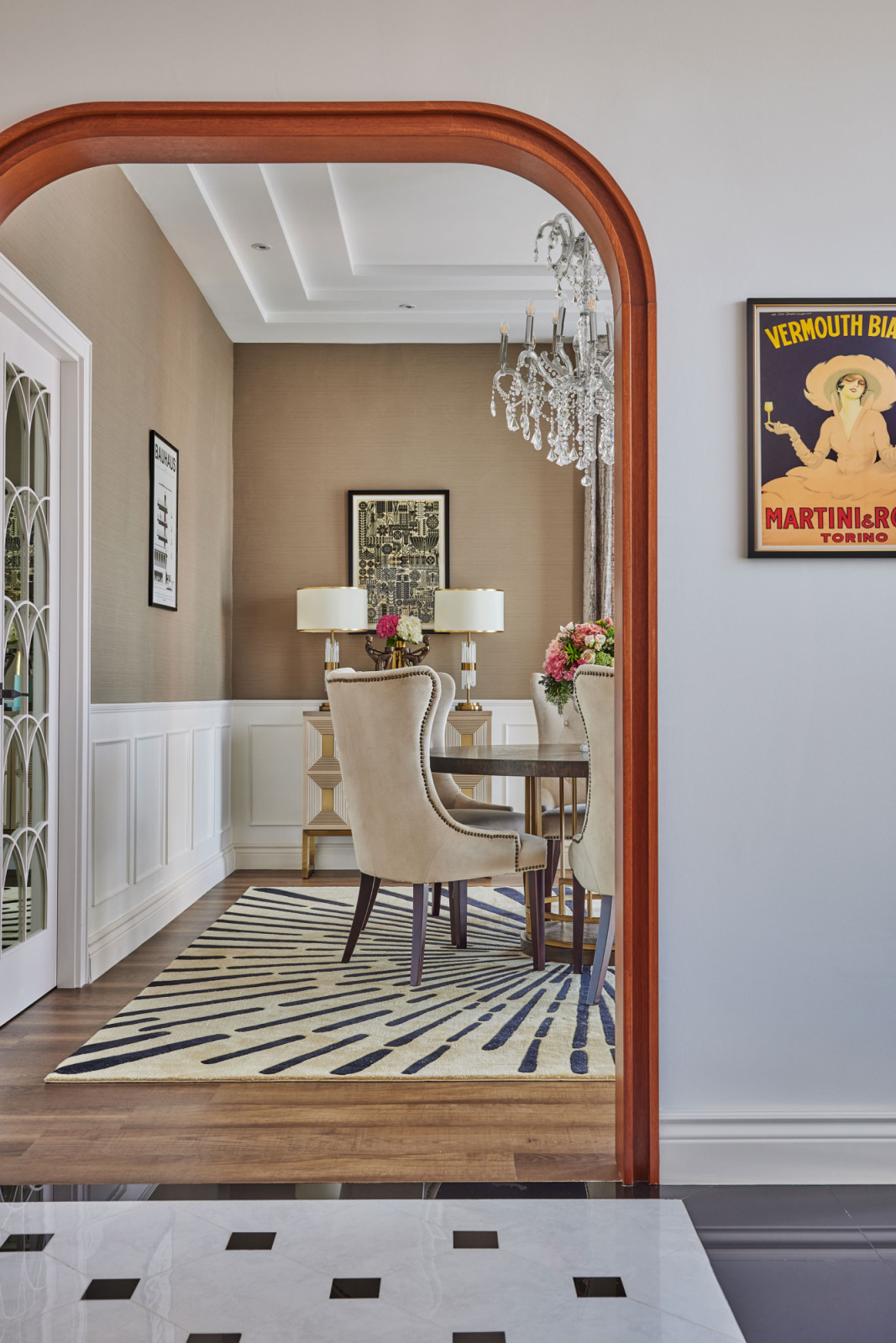 This arched doorway leads to the dining room
