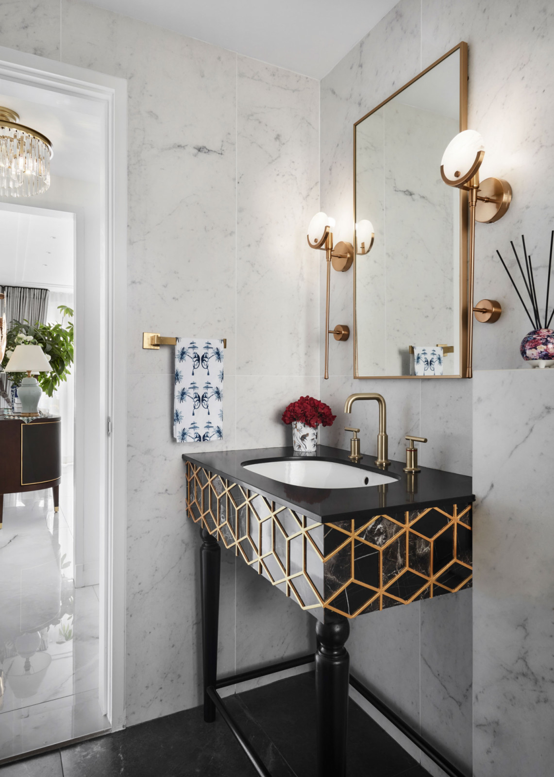 Another power room that features subtle Art Deco elements