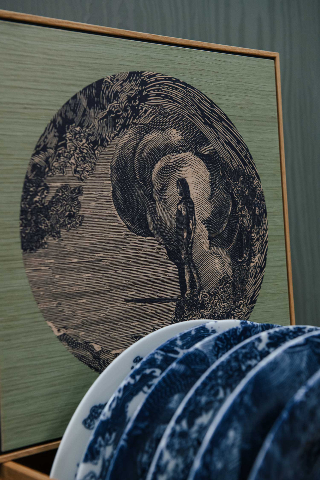 The plates bore Weigand’s imagery in cobalt blue and were issued in boxed editions of 24