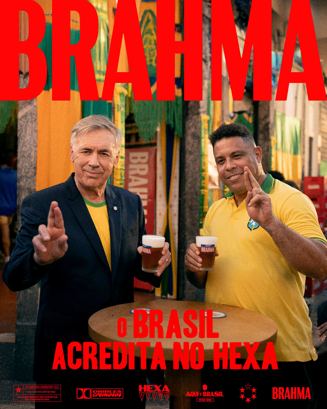 Carlo Ancelotti, the current head coach, and Ronaldo Nazário, the former forward for the Brazilian National Team. (Photo: Brahma)