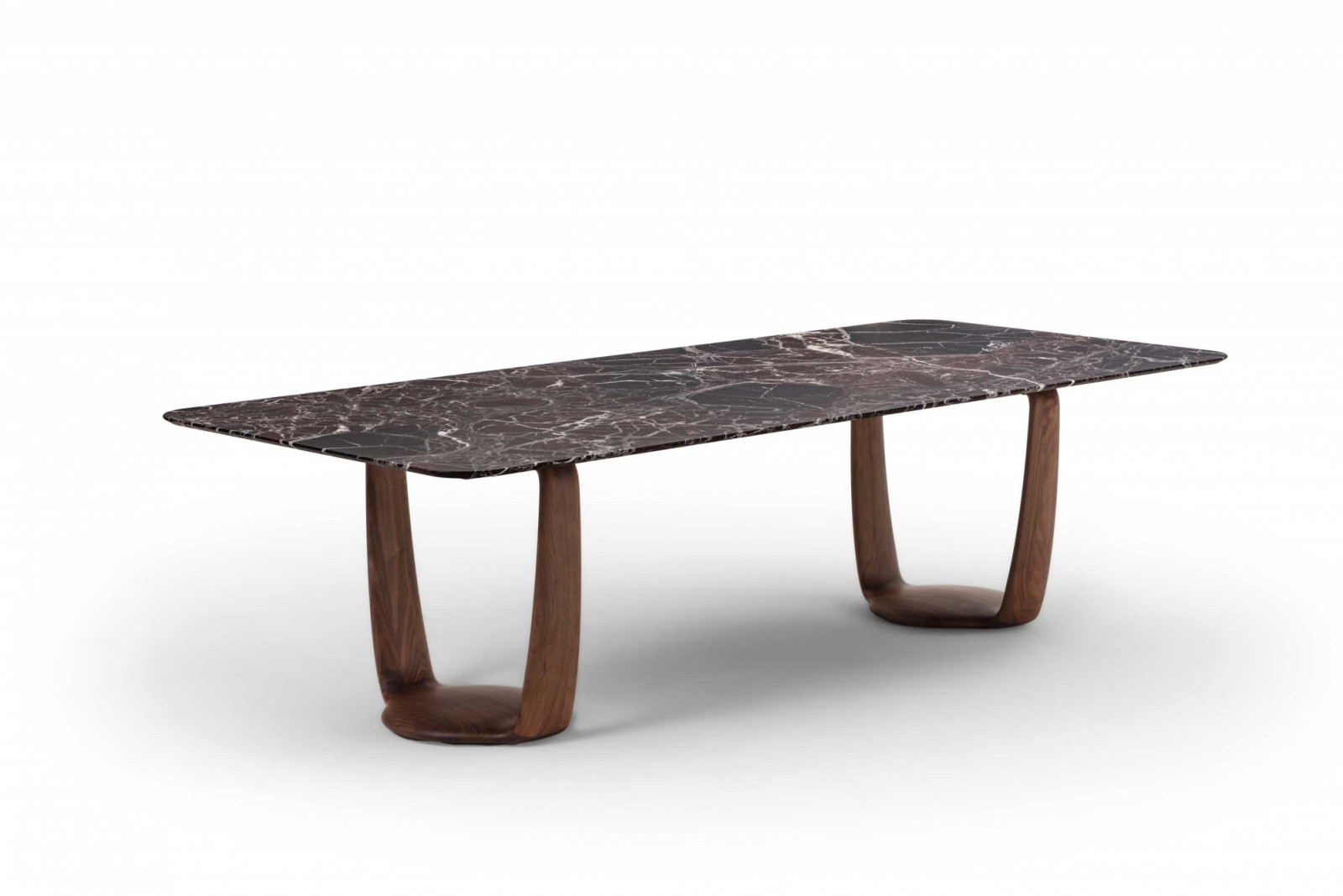 Porada Saddle 2 Table by Emmanuel Gallina in reddish brown marble and oak base