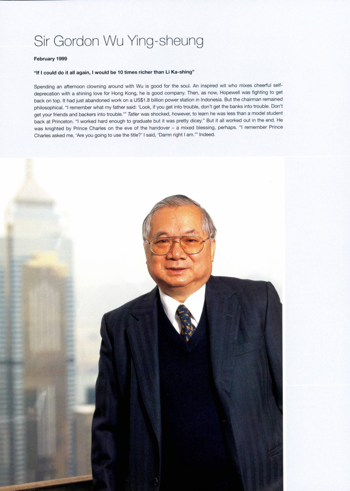 Sir Gordon Wu in the pages of our 2002 issue, looking back on memorable quotes from 1999.