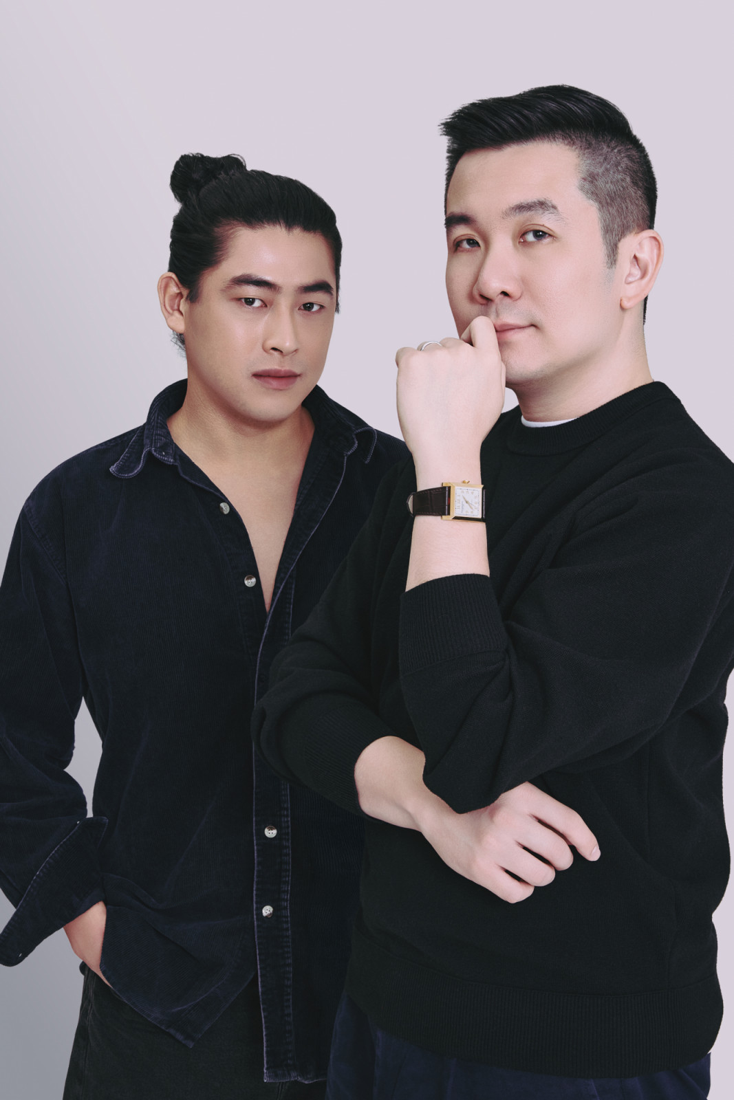 Fogo Fungi’s Ryan Ong and Jigger and Pony Group’s Indra Kantono. Kantono wears Tiffany & Co Union Square 30mm mechanical watch in yellow gold
