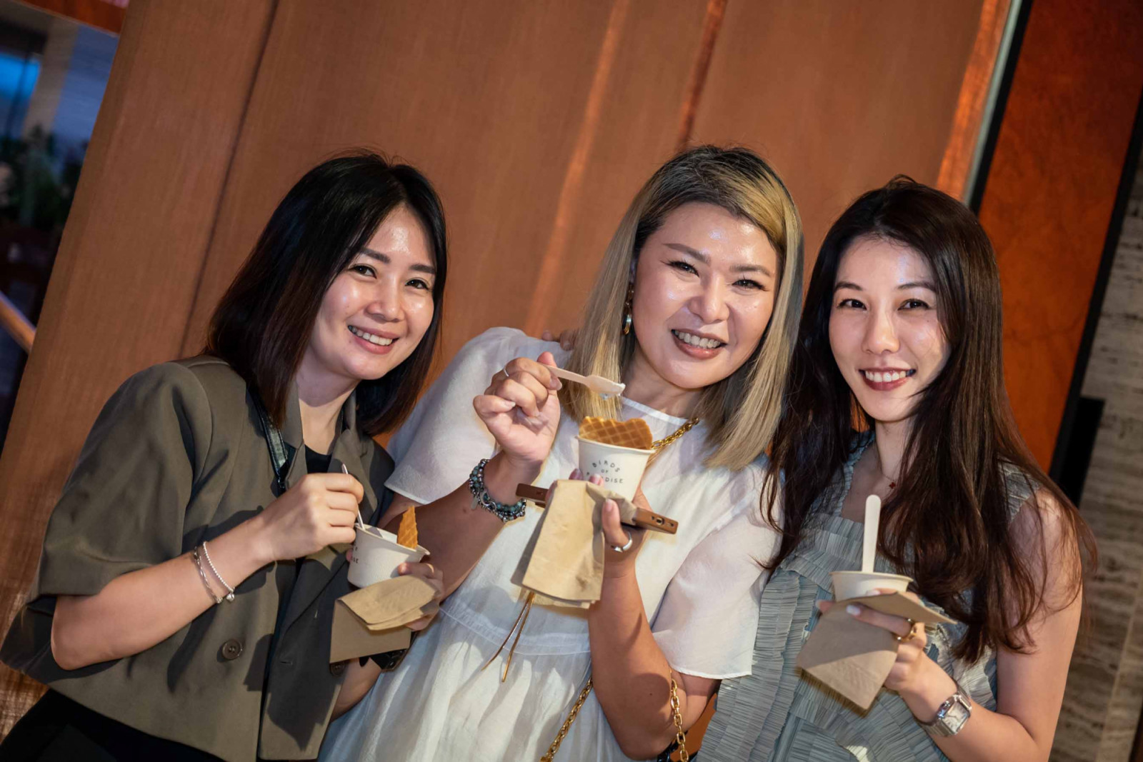 Apple Ten, Hon Kai Lee and Wee Geck Ying enjoying Birds of Paradise Gelato