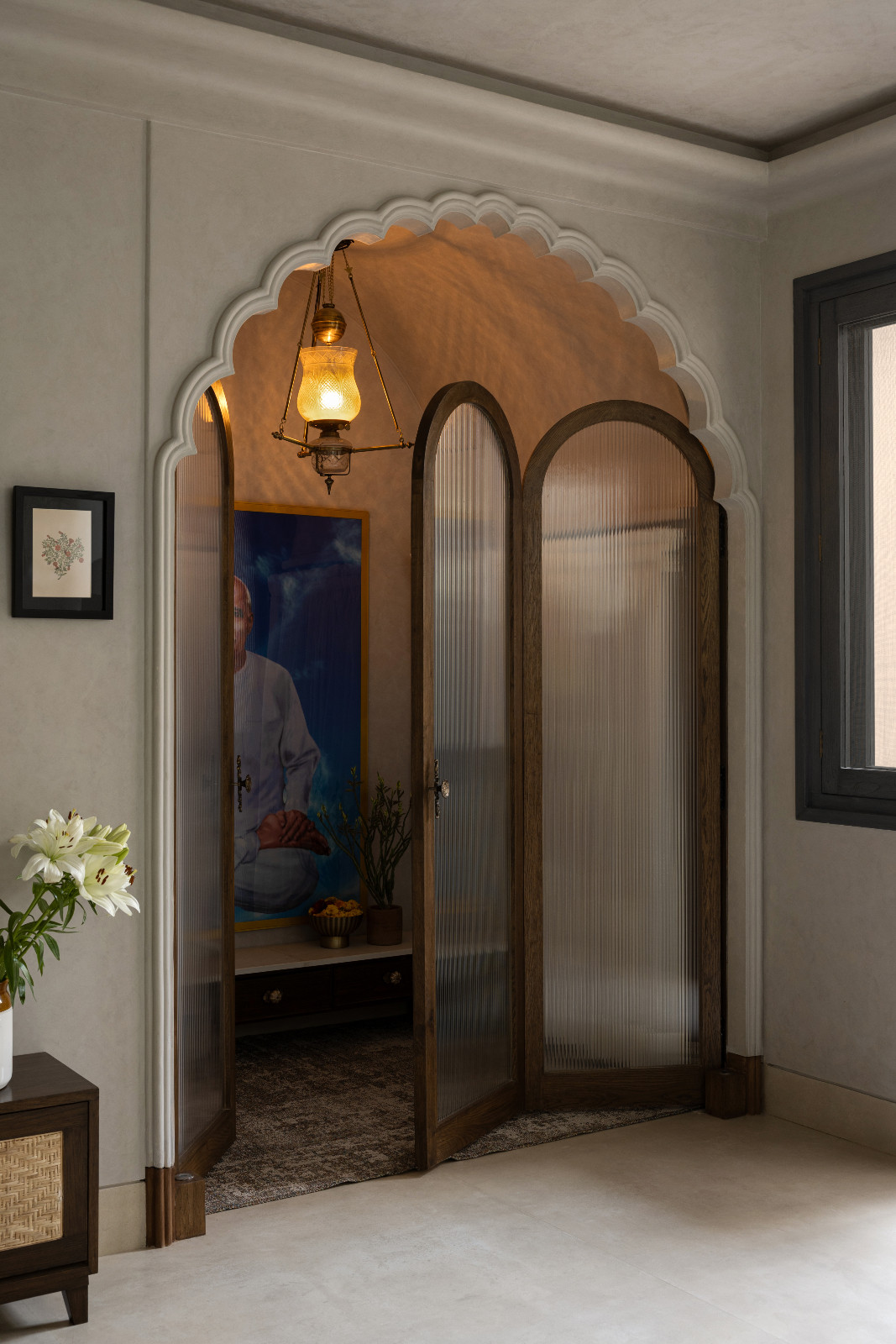 The entryway in a Meerut, India home designed by Rhythm and Light