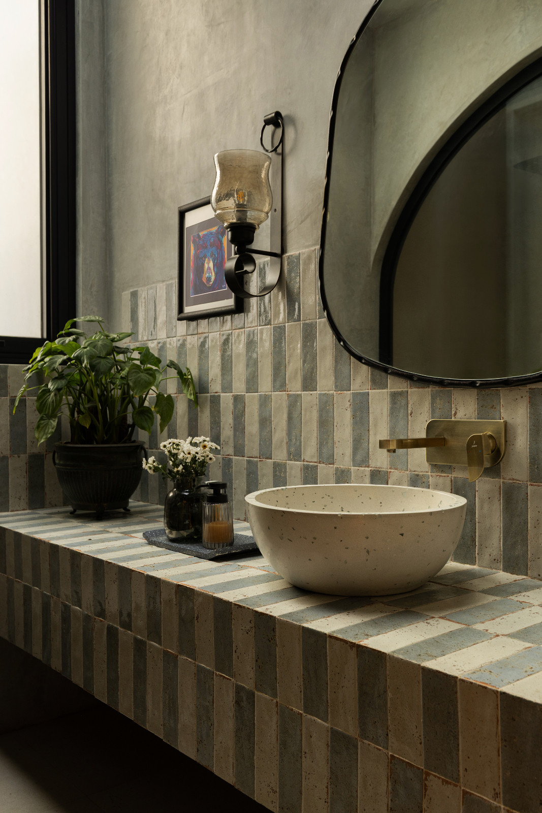 The powder room in a Meerut, India home designed by Rhythm and Light