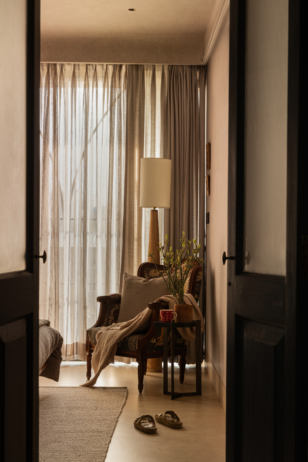 The bedroom in a Meerut, India home designed by Rhythm and Light