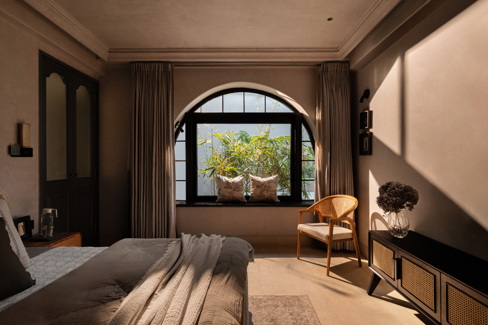 The bedroom in a Meerut, India home designed by Rhythm and Light
