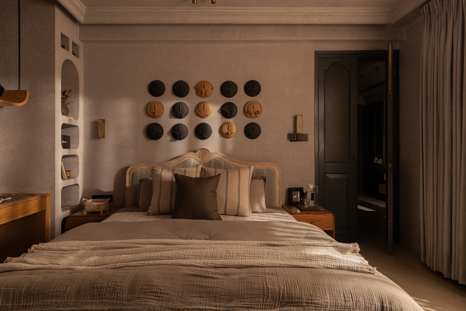 The bedroom in a Meerut, India home designed by Rhythm and Light