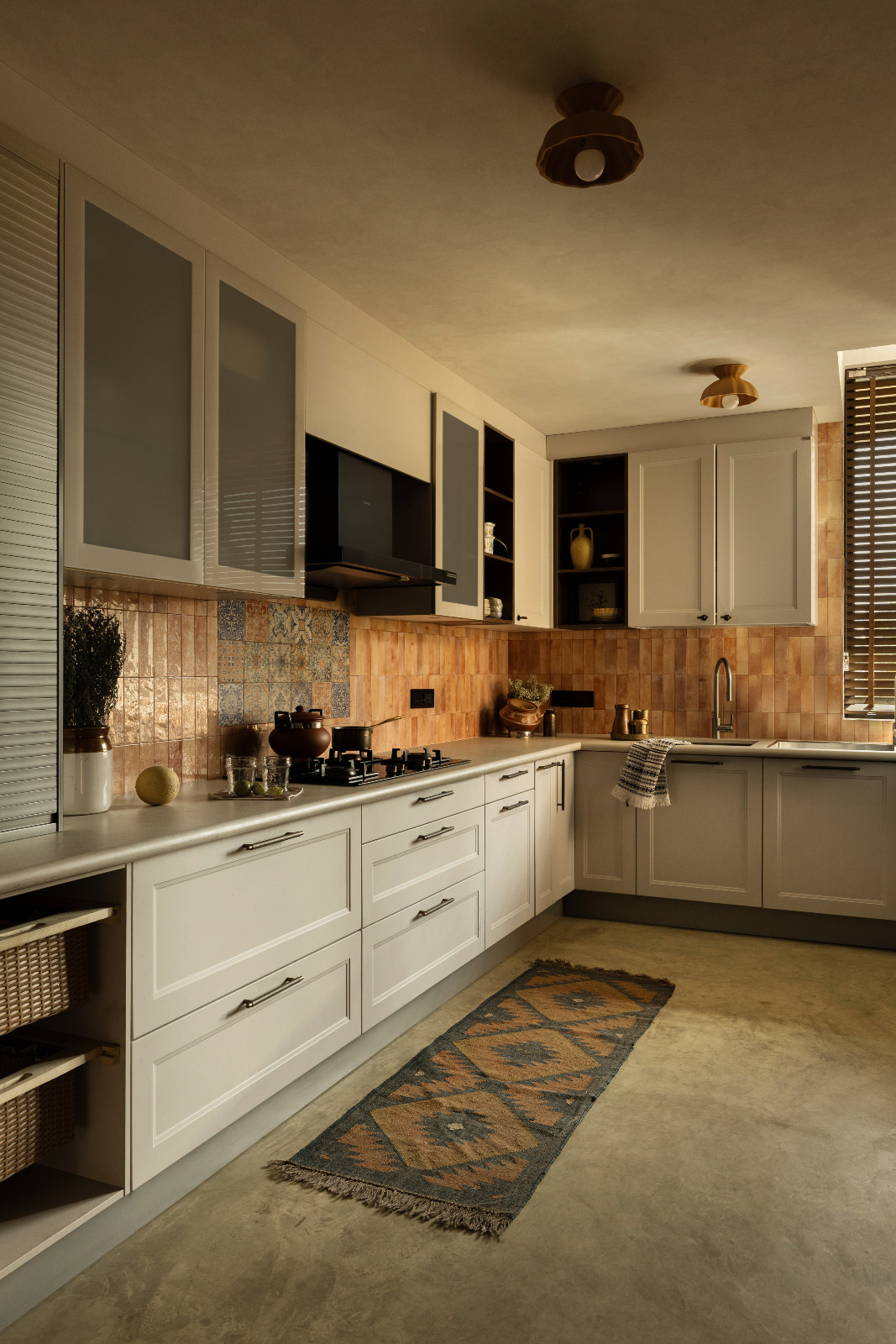The kitchen in a Meerut, India home designed by Rhythm and Light