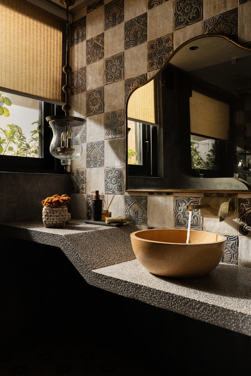 The powder room in a Meerut, India home designed by Rhythm and Light