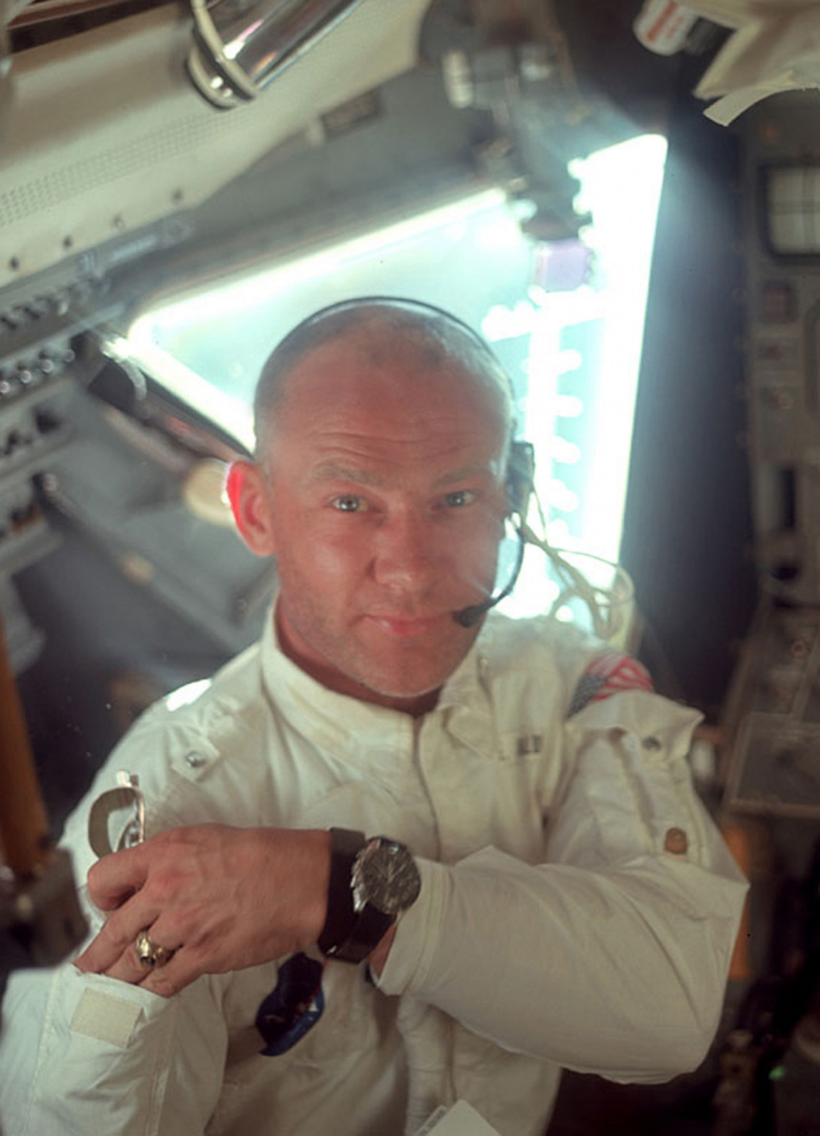 Buzz Aldrin with an Omega Speedmaster on his wrist