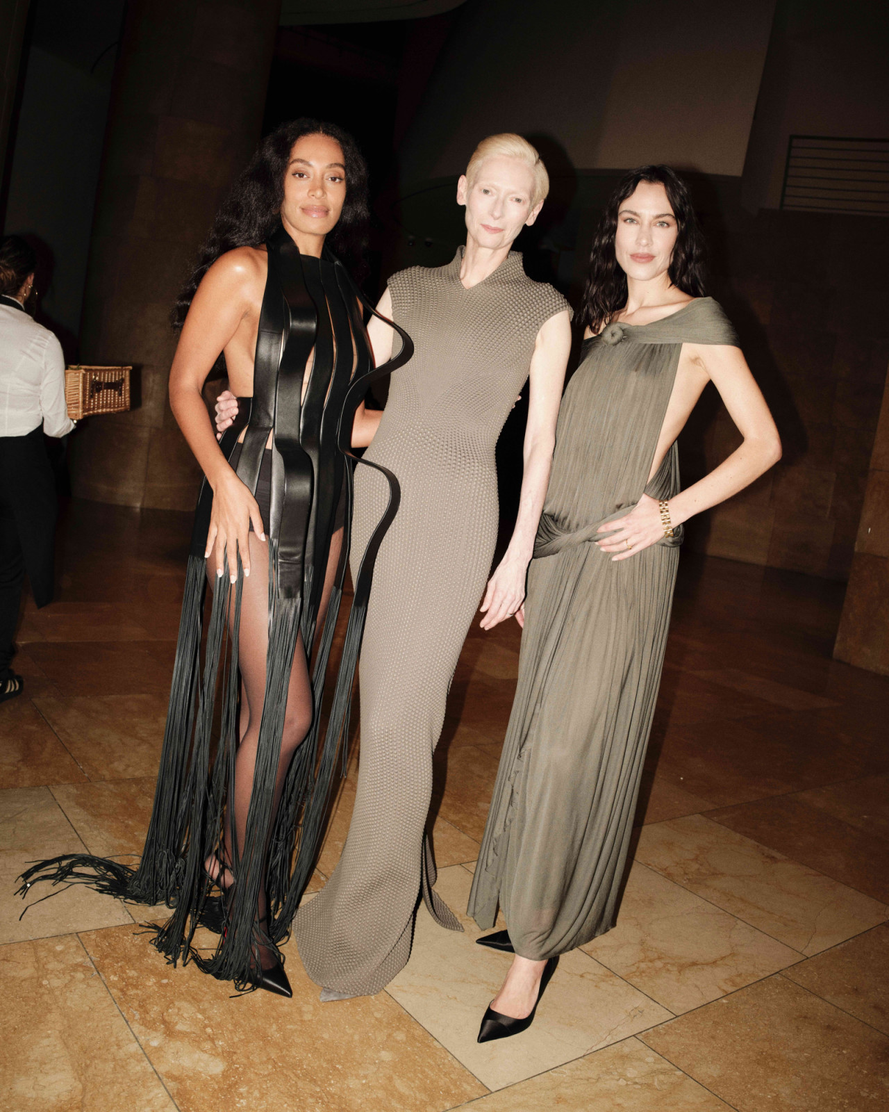 BILBAO, SPAIN - JUNE 04: (L-R) Solange Knowles, Tilda Swinton and Alexa Chung attend Dom Pérignon Révélations 2026 at Guggenheim Bilbao on June 04, 2026 in Bilbao, Spain. (Photo by Pierre Mouton/Getty Images for Dom Perignon)
