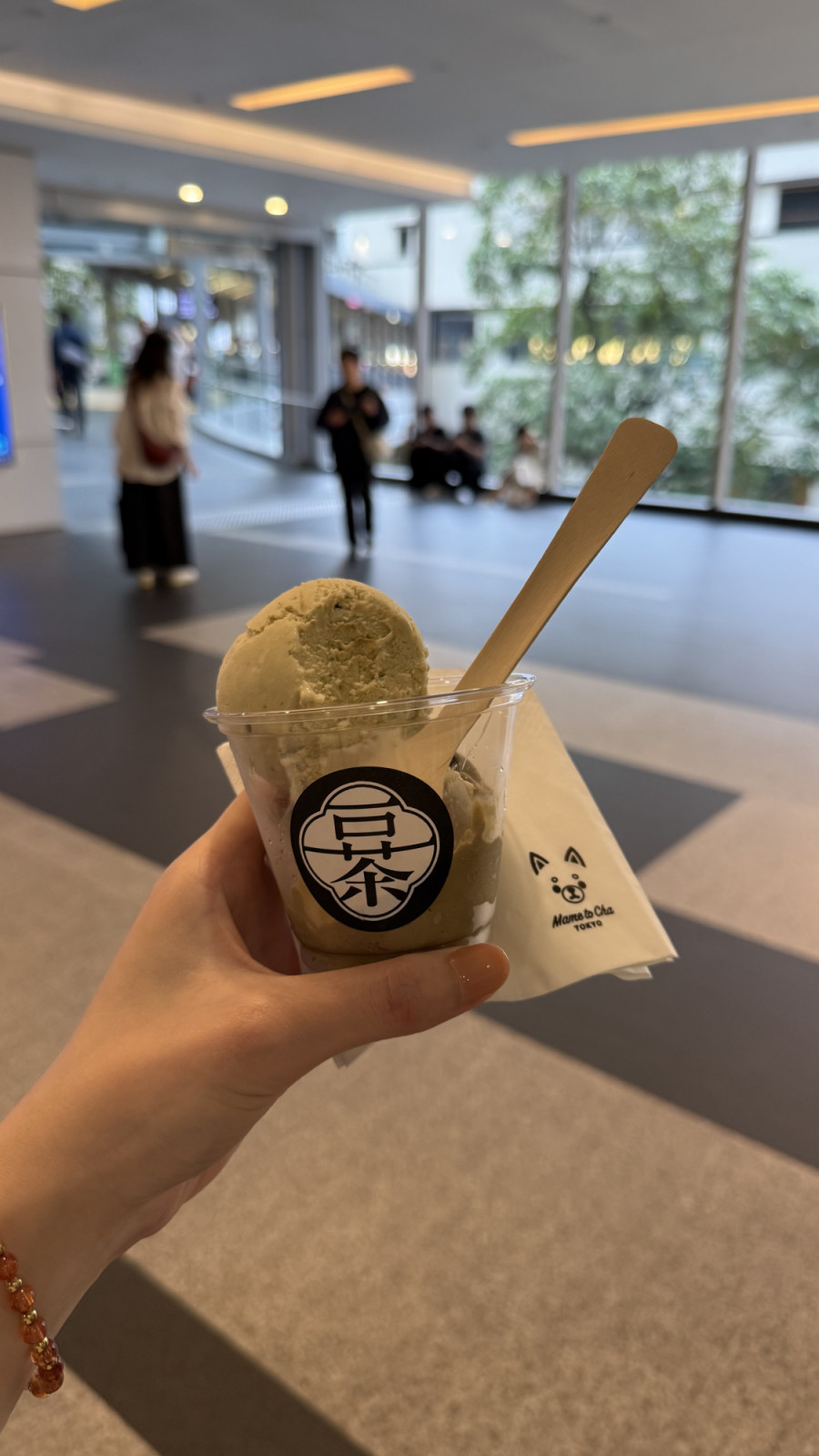 A scoop of matcha ice cream from Mame to Cha Tokyo provides a refreshing treat for any outing.