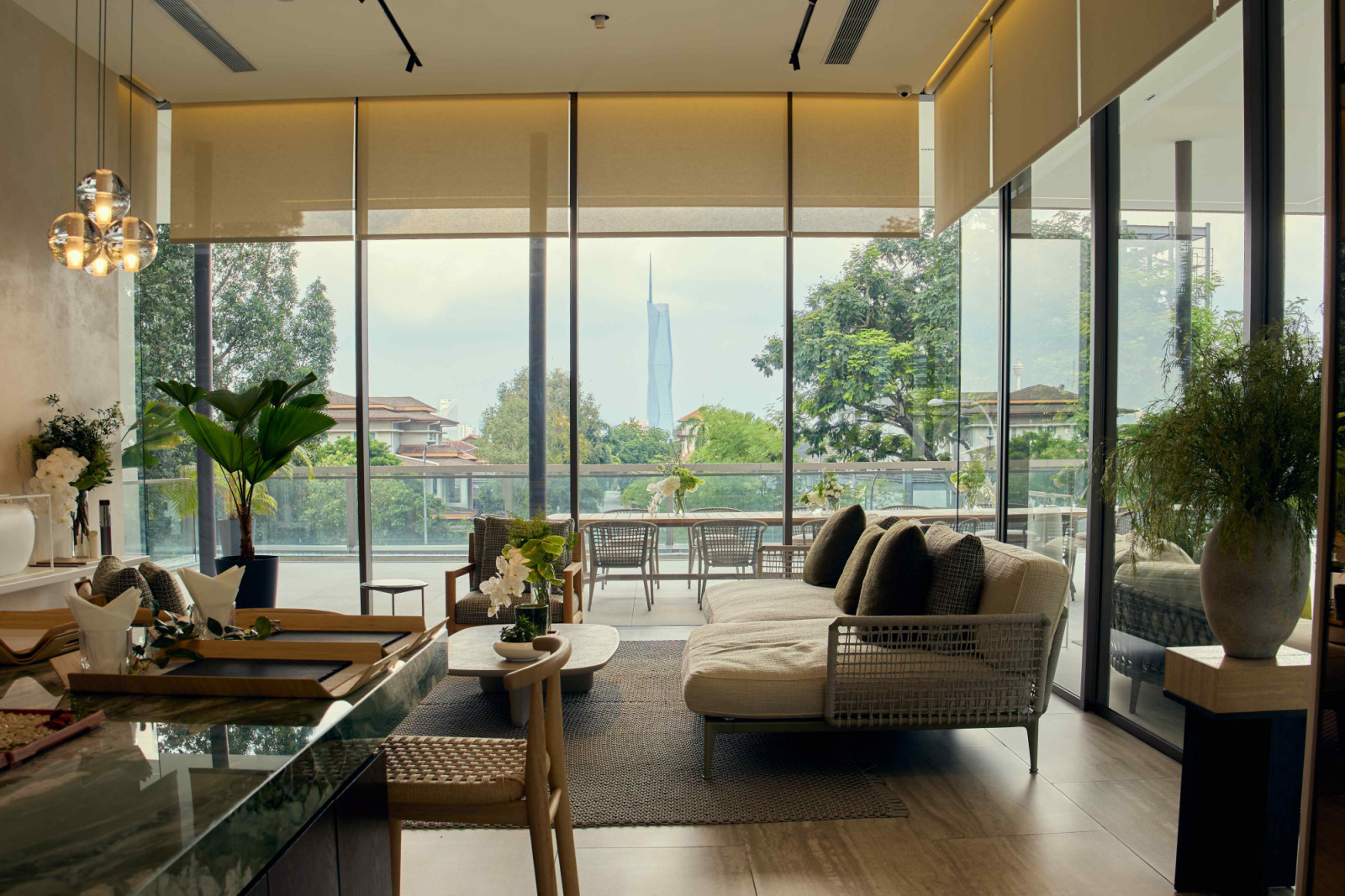 A series of entertaining spaces framed by city views
