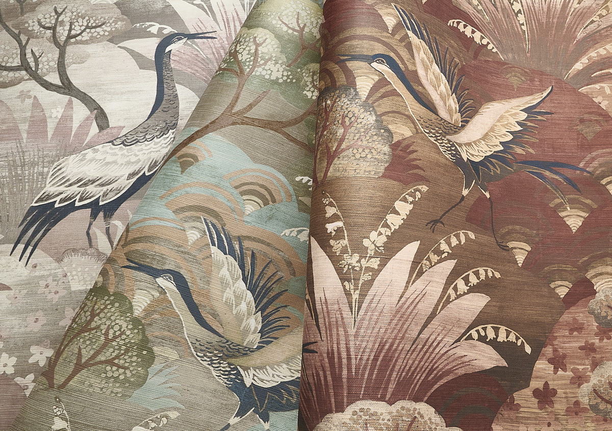 It is available in eight different colour options to suit various interiors, pictured here are three colourways: Glimmer, Mystic Meadow and Sepia Garden