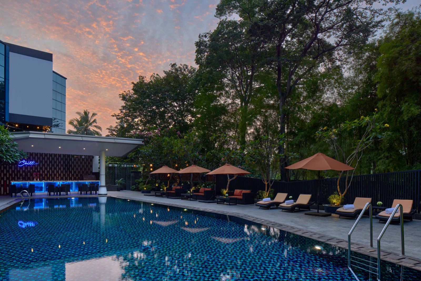 The tranquil swimming pool area
