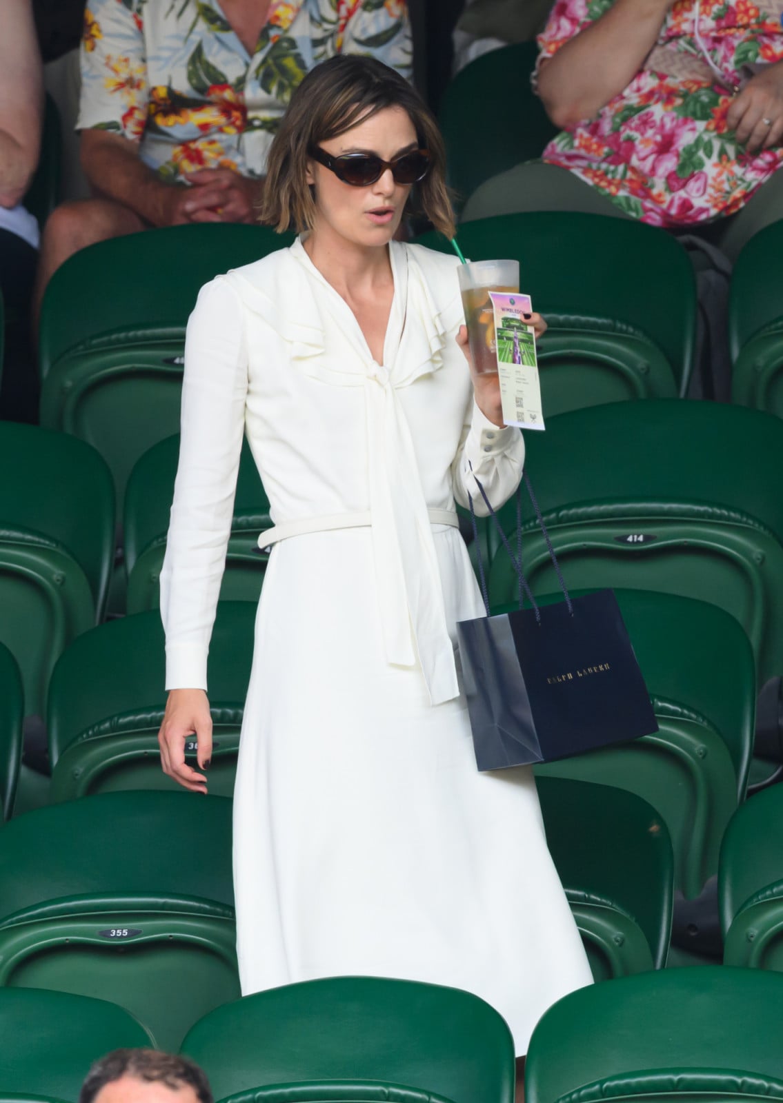 LONDON, ENGLAND - JULY 10: Keira Knightley, wearing Ralph Lauren, during day twelve of the 2026 Wimbledon Tennis Championships at All England Lawn Tennis and Croquet Club on July 10, 2026 in London, England.  (Photo by Karwai Tang/WireImage)