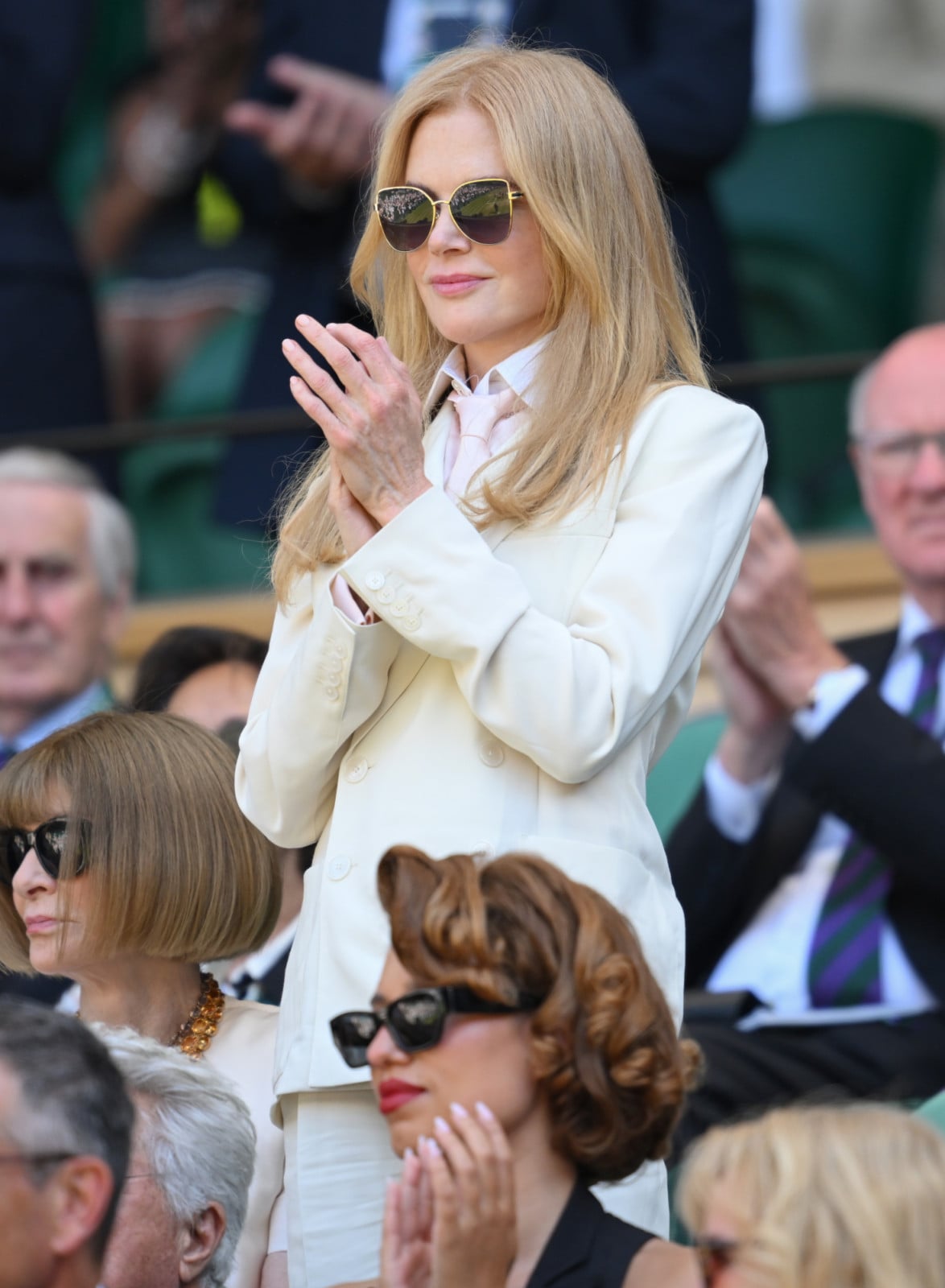 LONDON, ENGLAND - JULY 12: Nicole Kidman, wearing Ralph Lauren, attends day fourteen of the 2026 Wimbledon Tennis Championships at the All England Lawn Tennis and Croquet Club on July 12, 2026 in London, England.  (Photo by Karwai Tang/WireImage)