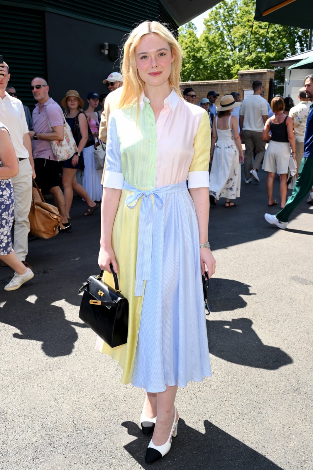 LONDON, ENGLAND - JULY 08: Elle Fanning during day ten of the 2026 Wimbledon Tennis Championships at the All England Lawn Tennis and Croquet Club on July 08, 2026 in London, England. (Photo by Karwai Tang/WireImage)