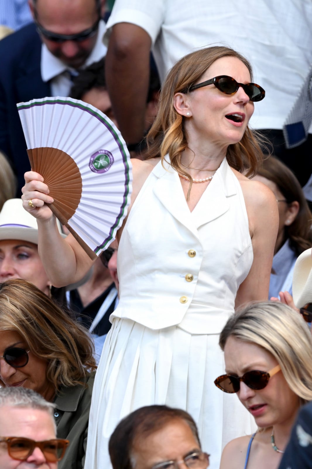 LONDON, ENGLAND - JULY 08: Geri Horner during day ten of the 2026 Wimbledon Tennis Championships at the All England Lawn Tennis and Croquet Club on July 08, 2026 in London, England. (Photo by Karwai Tang/WireImage)