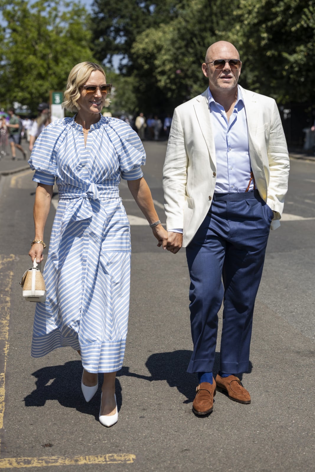 LONDON, ENGLAND - JULY 08:  Zara Tindall and Mike Tindall during day ten of the 2026 Wimbledon Tennis Championships at All England Lawn Tennis and Croquet Club on July 08, 2026 in London, England. (Photo by Ricky Vigil M/GC Images)