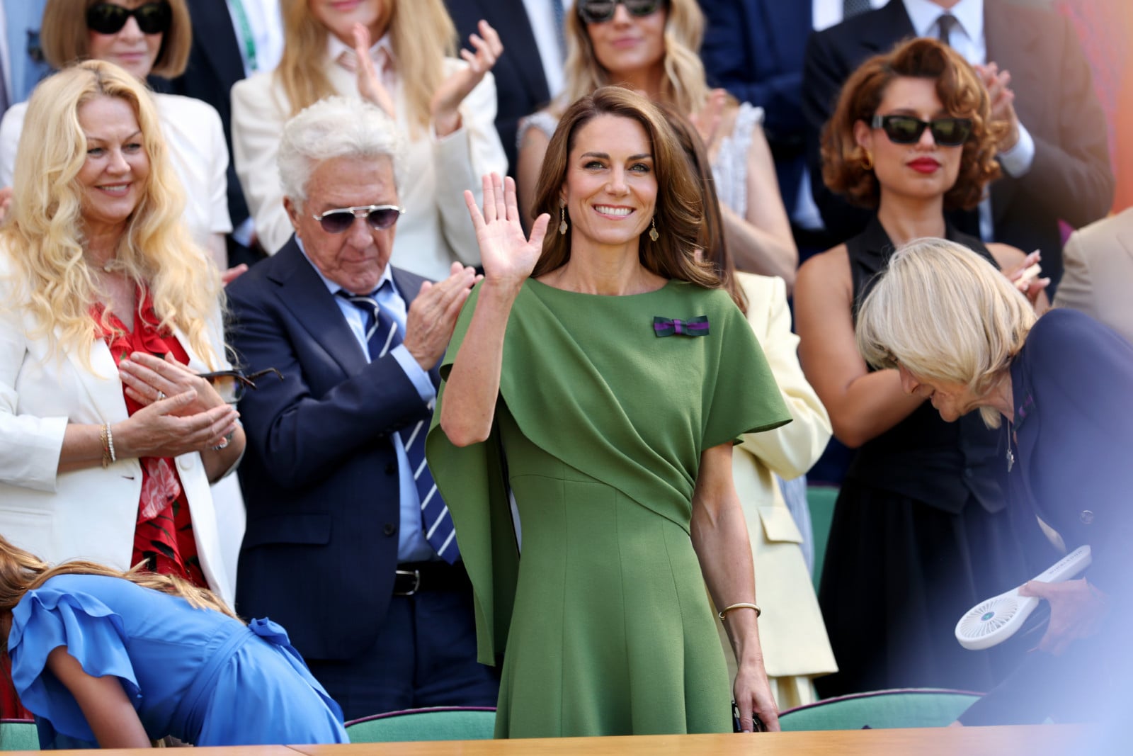 LONDON, ENGLAND - JULY 12: Catherine, Princess of Wales, attends the Royal Box on day fourteen of The Championships Wimbledon 2026 at All England Lawn Tennis and Croquet Club on July 12, 2026 in London, England. (Photo by Clive Brunskill/Getty Images)