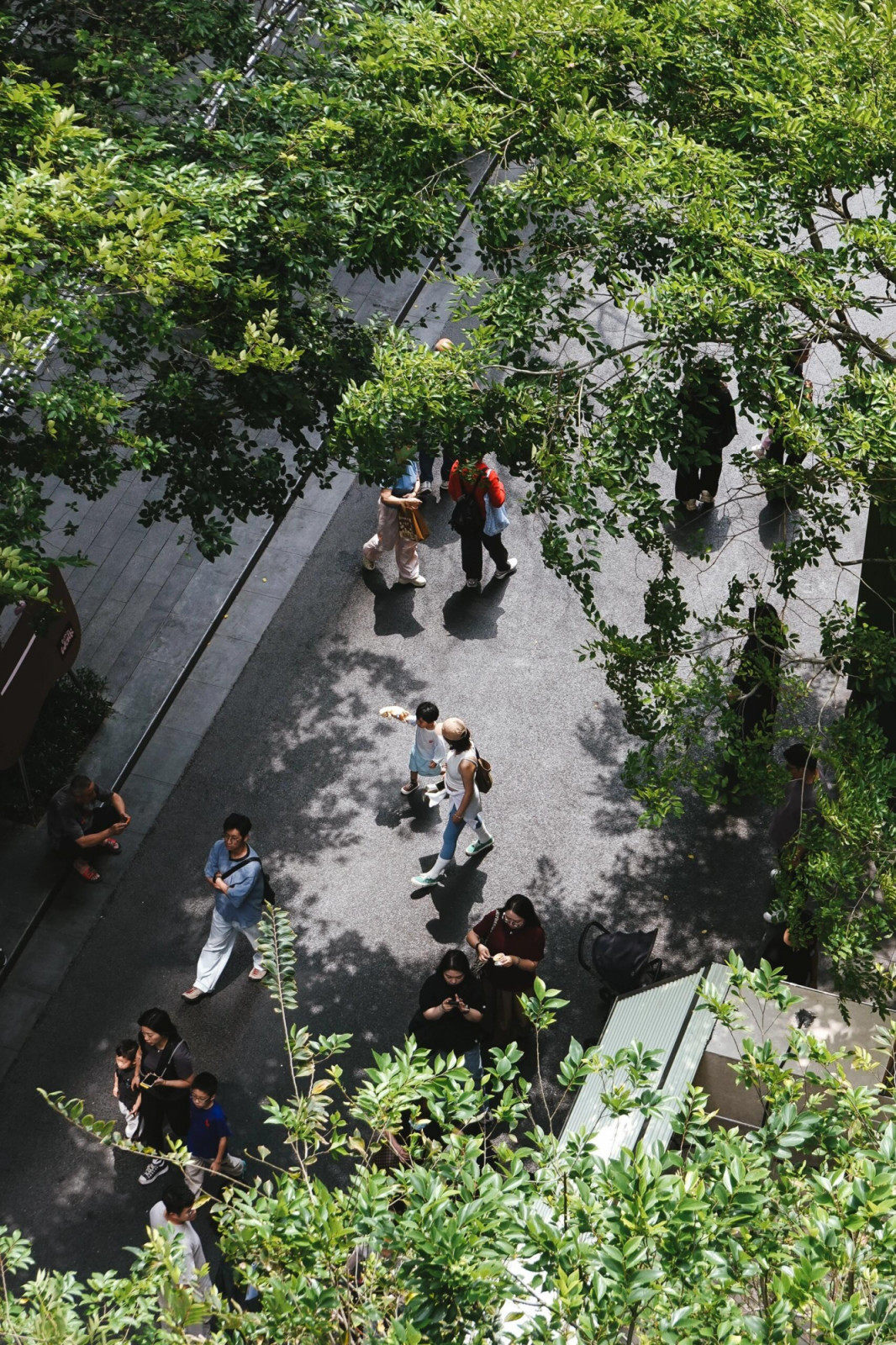 Tree-shaded pedestrian blocks designed for urban strolling and window shopping. (Photo: Xiaohongshu/@679598533)