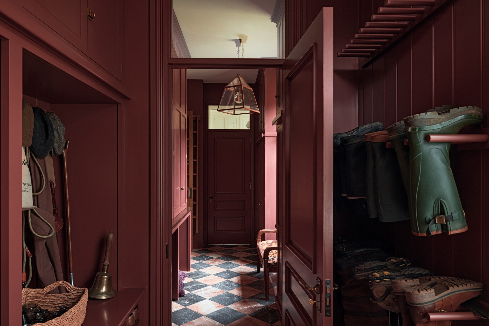 The boot room of a Surrey, England family home designed by Linda Boronkay of Boronkay Studio