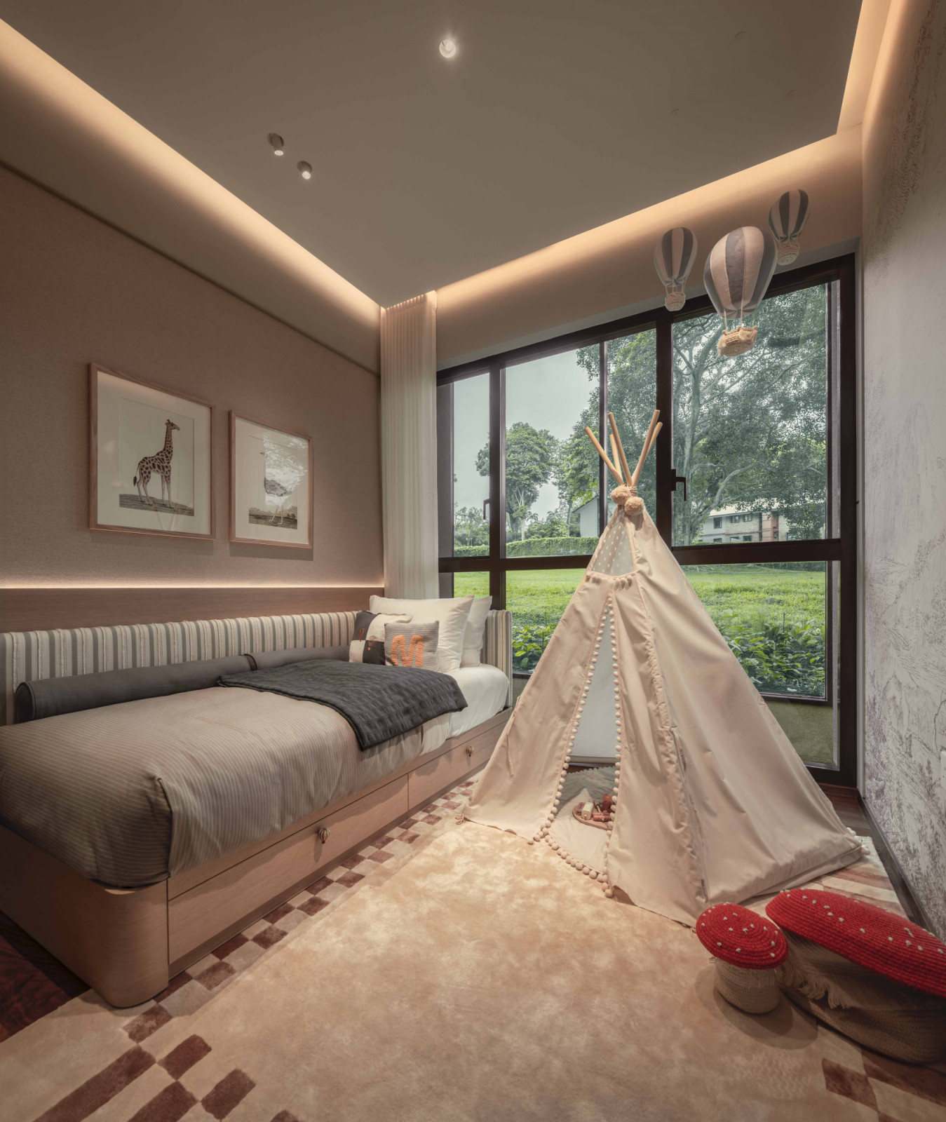 A child’s bedroom in a Dunearn House show unit
