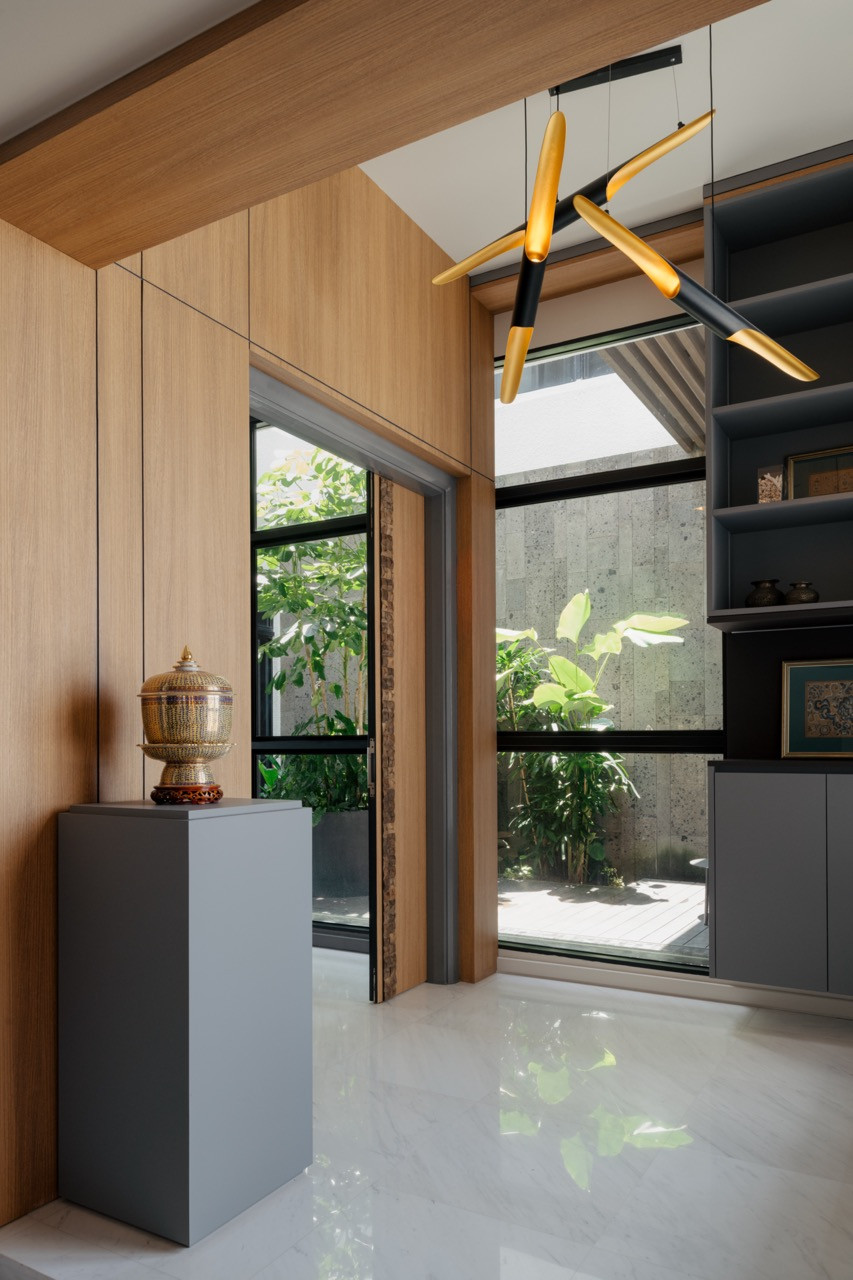 A view from beside the internal courtyard into the ground-floor study