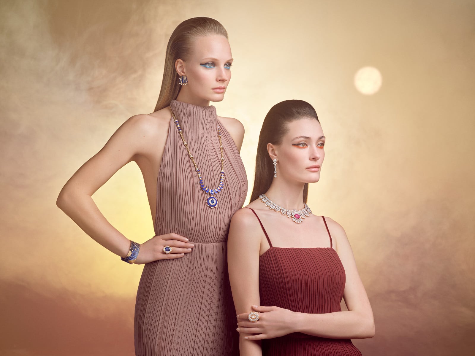 Ornement de Saphir transformable long necklace (left) and Promesse souveraine necklace and ring with interchangeable motifs (Photo: courtesy of Van Cleef & Arpels)