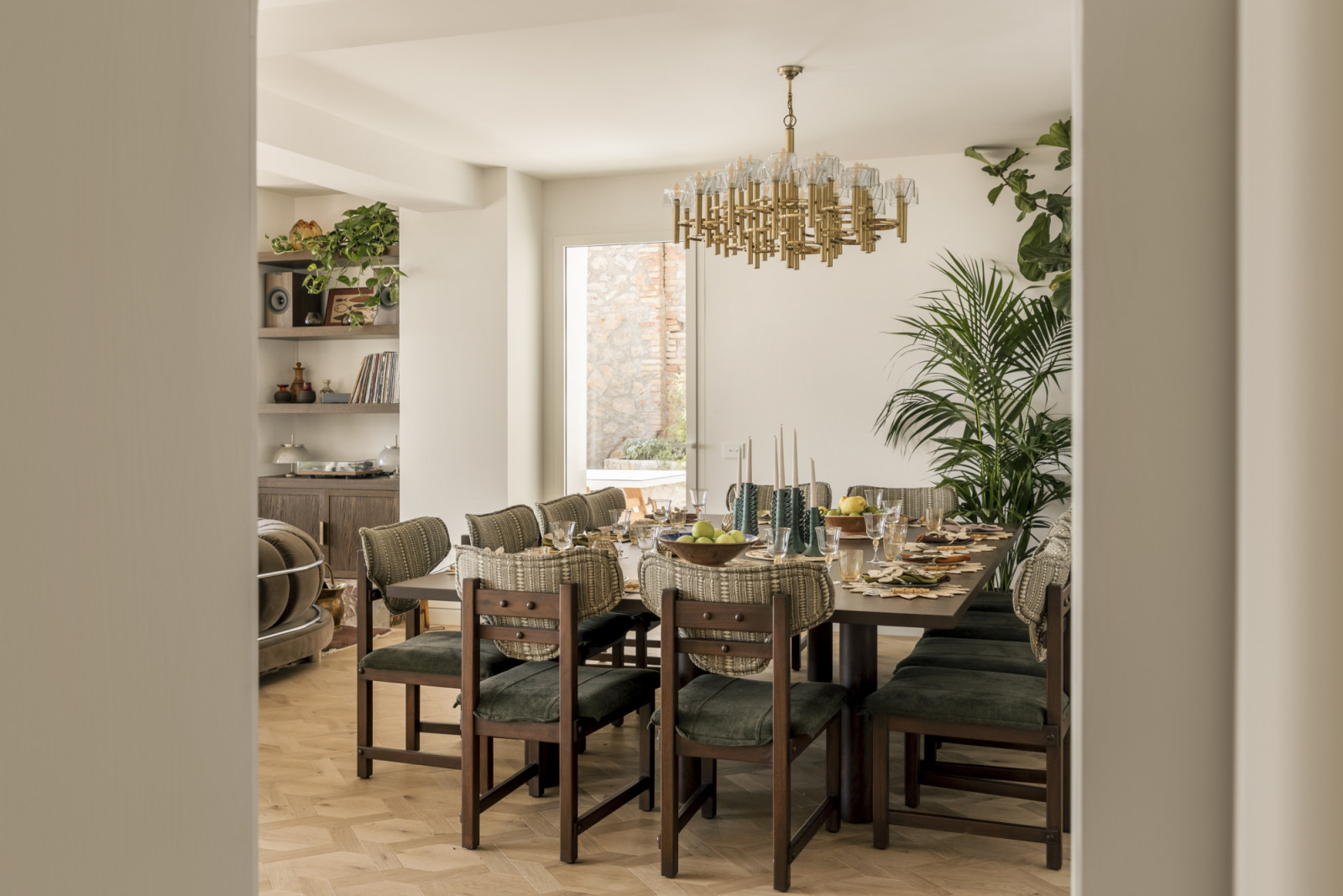 The dining area that forms part of the open-plan layout, organised around the idea of relaxed communal living