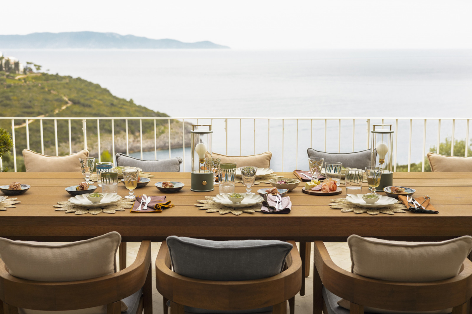 The outdoor dining area with uninterrupted views of the Mediterranean Sea