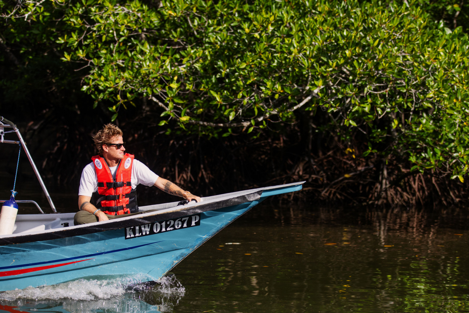 Cory Richards on a guided tour through the mangroves in Langkawi’s Unesco Geoforest Park
