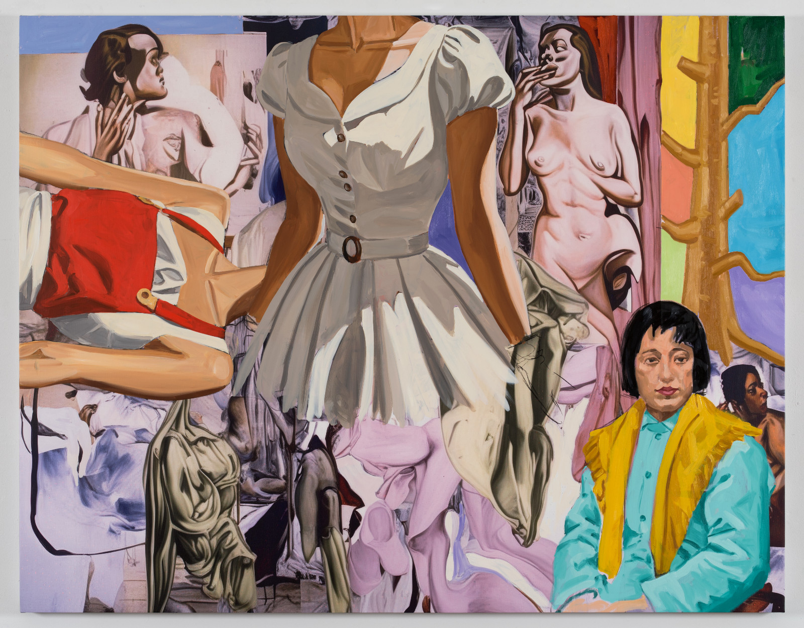 Yellow Shawl, 2025-2026
Oil, acrylic, flashe and charcoal on archival UV print on linen
60 x 77 inches