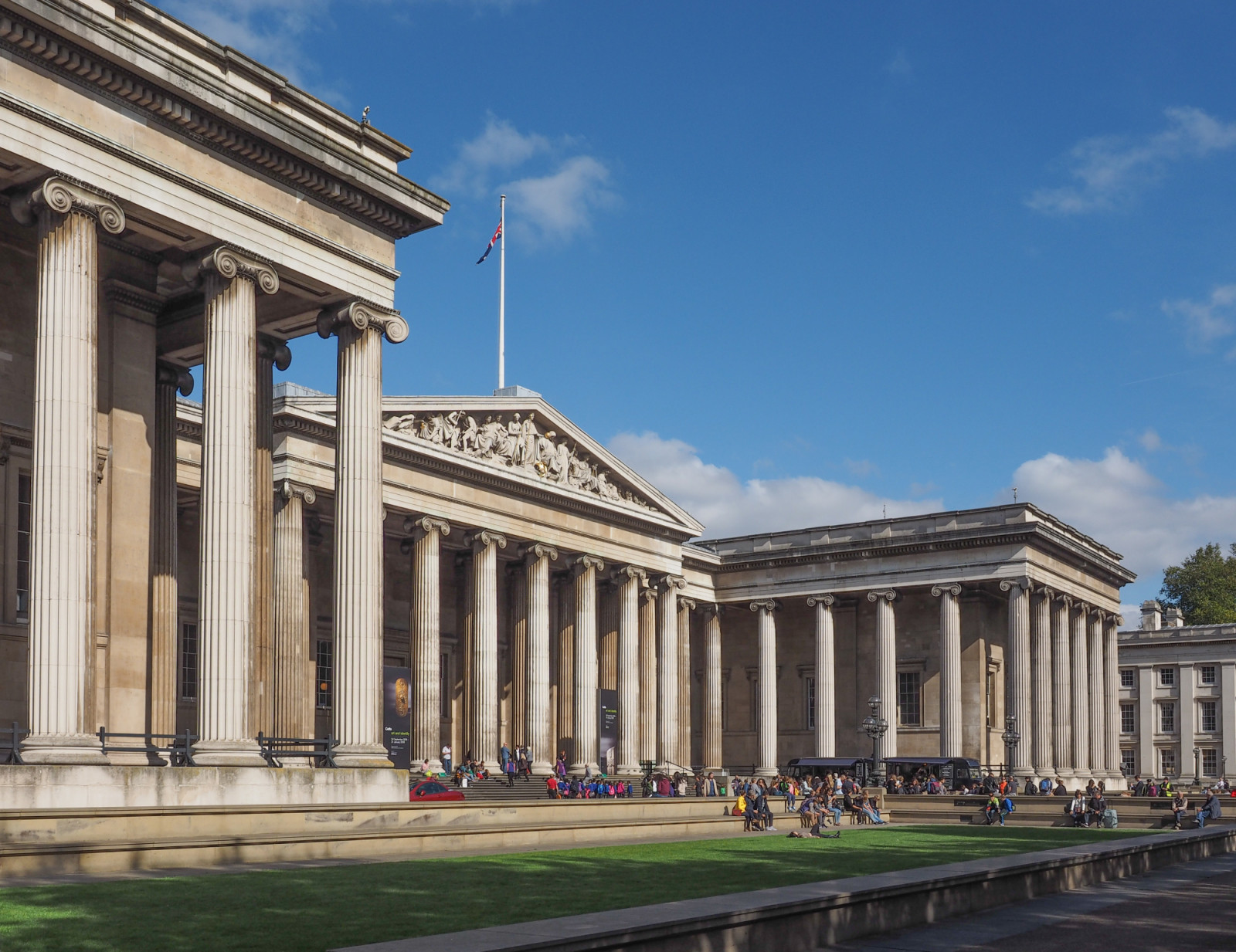 The museum’s Ionic colonnade and pediment sculpture, seen from the forecourt in daylight (Photo: iStock)