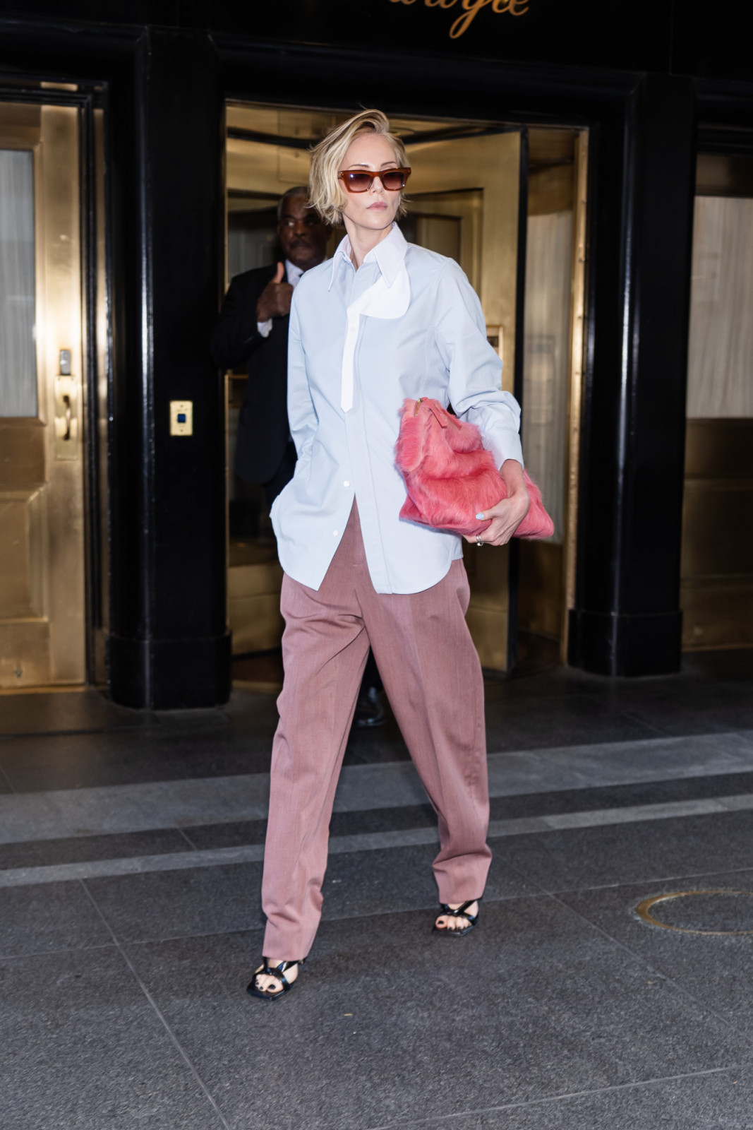 NEW YORK, NEW YORK - JULY 13: Charlize Theron is seen in the Upper East Side on July 13, 2026 in New York City. (Photo by TheStewartofNY/GC Images)
