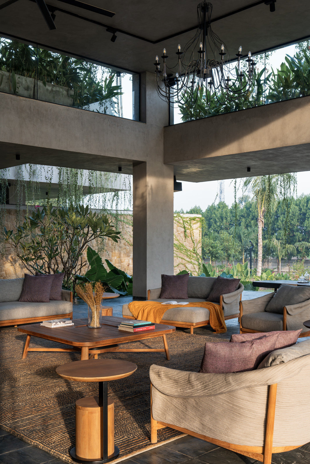 The family lounge space in a multigenerational home designed by 23 Degrees Design Shift in Hyderabad, India
