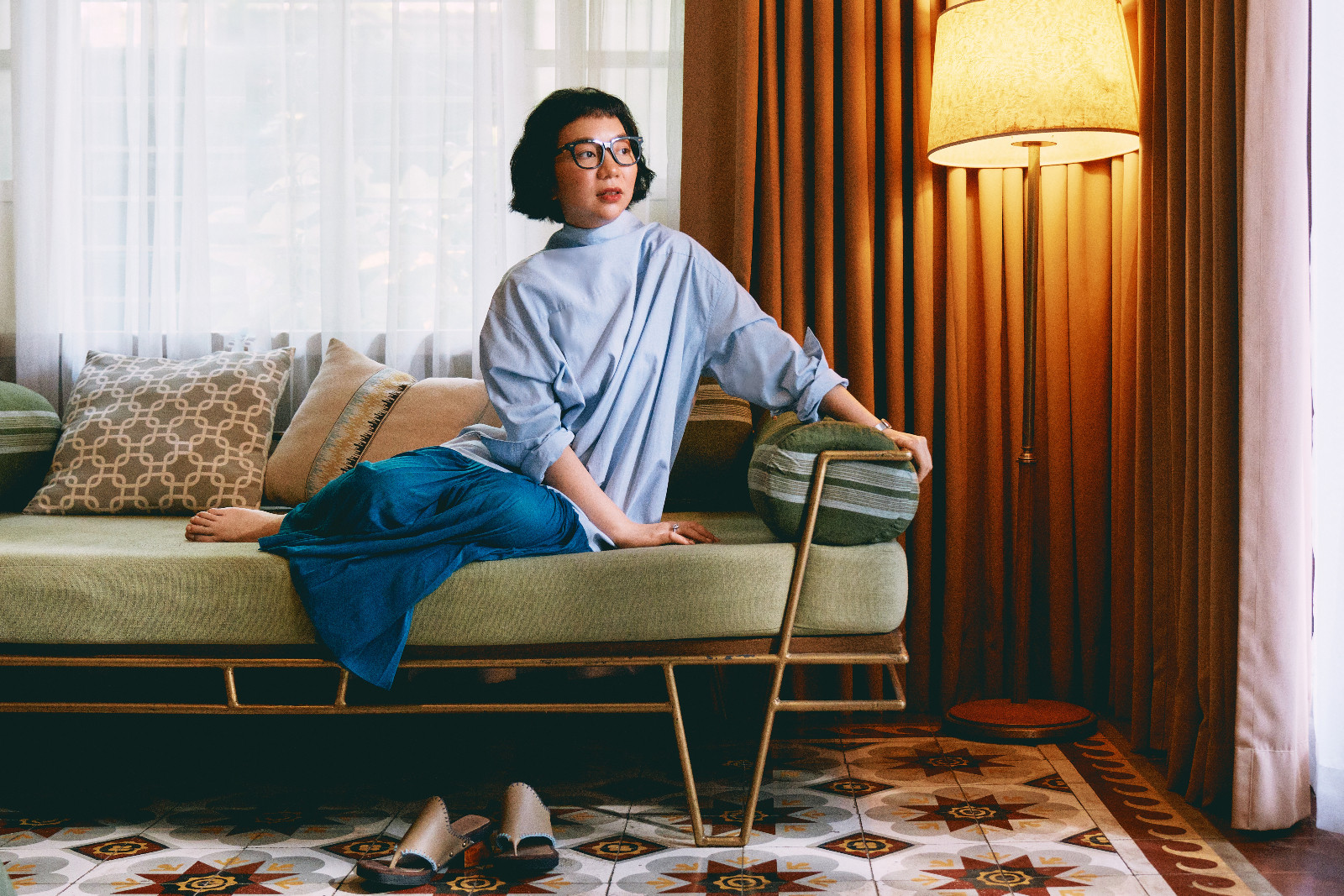 Fashion designer Gabbie Sarenas wears Celine frames from Vision Express and Jos Mundo clothing